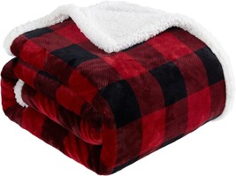 Touchat Sherpa Red And Black Buffalo Plaid Christmas Throw Blanket (60&quot; X 70&quot;), - £30.68 GBP