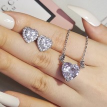 2pcs Pack silver color bride Jewelry Set Heart Shape Stud Earring Necklace Penda - £18.92 GBP