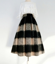 Winter PLAID Midi Pleated Skirt Outfit Women Plus Size Woolen Holiday Skirt image 1