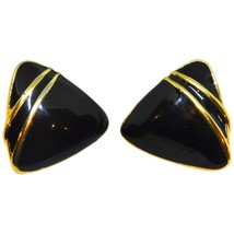 Classic Trifari Pierced Earrings Black Gold Color Tone Timeless Design Vintage - £7.38 GBP