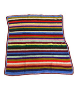 Handmade Afghan Rainbow Couch Throw Blanket 40” x 38” Crochet Striped Vtg - $24.70