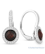 3.72 ct Garnet Round Cut Diamond Halo Leverback Dangling Earrings 14k Wh... - £630.28 GBP