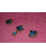 Beautiful Vintage Beaded Cloisonne Like Necklace Earring Set Jeweled Dangle - £97.68 GBP