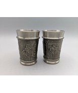 2 GRENNINGLOH WAIDMANNS HEIL PEWTER EMBOSSED DRINKING CUPS CAMPING SCENE... - £20.12 GBP