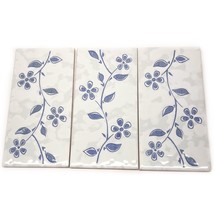 Set of 3 Decorative Ceramic Tile Blue Floral Flower Made in Italy 8&quot;x4&quot; Vintage - £17.38 GBP