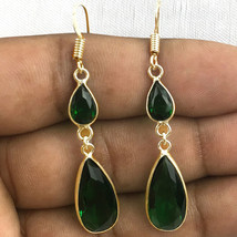 Handcrafted 925 Sterling Silver Green Quartz Gold / Rose Plated Dangle Earrings - £28.75 GBP+