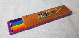 Vintage Hand Painted Wood Topped Pencil Box With Original Pencils - $50.23