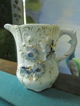 GERMAN CREAMER BLUE FLOWERS TOUCHES OF GOLD 4 1/2 X 5&quot; [82C] - £58.42 GBP