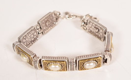 Brighton Silver & Goldtone Chunky Link Bracelet Toggle Faux Pearl - $50.49