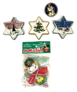 Vintage Christmas Candy Container Lot Tin Litho Metal Star Ball Ornament  - £19.06 GBP