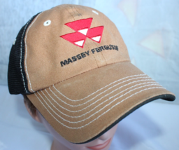 Massey Ferguson Men&#39;s Brown Black Adjustable Hook &amp; Loop Cap One Size - $10.99