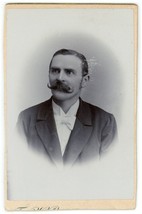 Antique Trimmed CDV Circa 1870&#39;S Handsome Man Handlebar Moustache Floridsdorf - £7.50 GBP