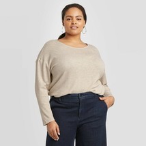 Women&#39;S Plus Size Long Sleeve Round Neck Henley Shirt - Light Brown 3X - £32.86 GBP
