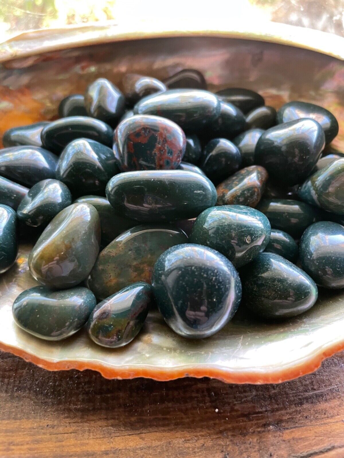 1X Heliotrope Bloodstone Tumbled Stone 20-25mm India Reiki Healing Cryst... - $1.93