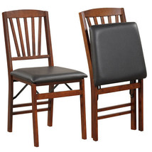 Set of 2 Folding Chairs with Padded Seat and Rubber Wood Frame-Brown - Color: Br - $3,515.21 MXN