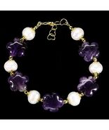 925 Sterling Silver Bracelet Flower Amethyst 15mm Pearl Gemstone Jewelry 6.5in - $110.65