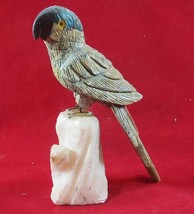 Estate Hand-Carved Blue Headed Bird Gemstone Parrot Figurine - $35.99