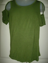 NEW Womens Cold Shoulder Shirt sz L green short sleeve blouse cutout tee rayon - $9.95