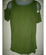 NEW Womens Cold Shoulder Shirt sz L green short sleeve blouse cutout tee... - £7.82 GBP