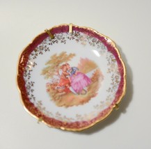 Pair of small miniature Limoges France porcelain plates fuchsia gold marked - £23.70 GBP