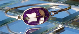 Vintage Mexico Purple Enamel Mother of Pearl Flower Inlay and Abalone Shell Mexi - £7.08 GBP