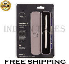 Parker Frontier Stainless Steel | Chrom Trim | Roller Ball Pen  Ink - Blue) - £22.79 GBP