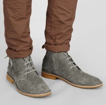 New Handmade Men Gray Color Suede Leather Boot, Men Ankle Boot, Men Suede Boots - £122.01 GBP