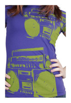 Famous Stars &amp; Straps Womens Purple Green I&#39;m Only Dancing Boombox T-Shirt NWT - £10.32 GBP