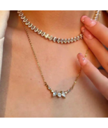 Gold plated brass Emerald CZ diamond Tennis chain choker necklace women - $48.54 CAD