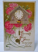 New Years Postcard Bird In Black Forest Cuckoo Clock Koo Koo Pink Flowers 1909 - £8.10 GBP
