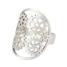 Mechanical Gear Ring Silver Stainless Steel Open Adjustable Steampunk Band - £11.98 GBP