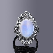 Nasiya Vintage Oval Natural Labrite Rings For Women 925 Sterling Silver Ring Jew - £13.50 GBP