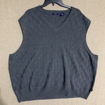 Gray IZOD Sweater Mens 3XL Sweater Vest Checkered Grey Weave Cotton V-Ne... - $10.39