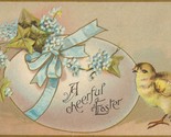 Chick &amp; Egg W/ Blue Forget-Me-Nots and Ribbon Antique Easter Postcard - £4.74 GBP