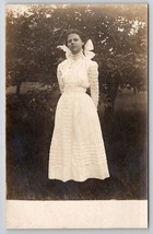 RPPC Pretty Young Edwardian Woman Lovely White Dress And Hair Bow Postcard Y24 - £13.39 GBP