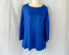 Karen Scott  tunic top XL blue scoop neck 3/4 sleeves ribbed hem slits - $13.67