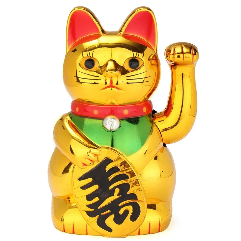 Classic Gold Beckoning Waving Lucky Cats Figure Moving Arm Chinese Wealth - £17.32 GBP