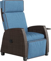 Grand Patio Moor Recliner Pe Wicker With Flip Table Push Back, Peacock Blue. - £308.39 GBP