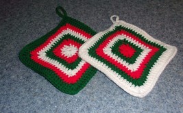 Handmade Crocheted Christmas Potholder Set Red White Green Square  Brand New - £8.69 GBP