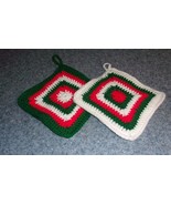 Handmade Crocheted Christmas Potholder Set Red White Green Square  Brand... - £8.69 GBP