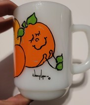 Anchor Hocking Fire King Mug White Vintage 1970 Nancy Lynn Smiling Oranges  - £14.00 GBP