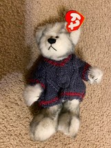 Ty Attic Treasures Fairbanks Plush Gray Beanbag Stuffed 9&quot; Bear in Sweater Toy - £6.84 GBP