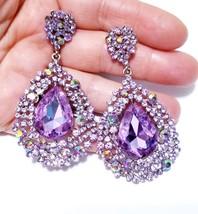 Bridesmaid Drop Earrings, Purple Chandelier Earrings, Rhinestone Austrian Crysta - £32.52 GBP