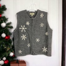 Cabelas Womens Cardigan Large Christmas Wool Snow Flake Embroidered  Zip... - $24.27