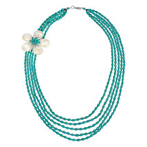 Green Turquoise with Flower Attention Multi-Layered Statement Long Necklace - £38.82 GBP