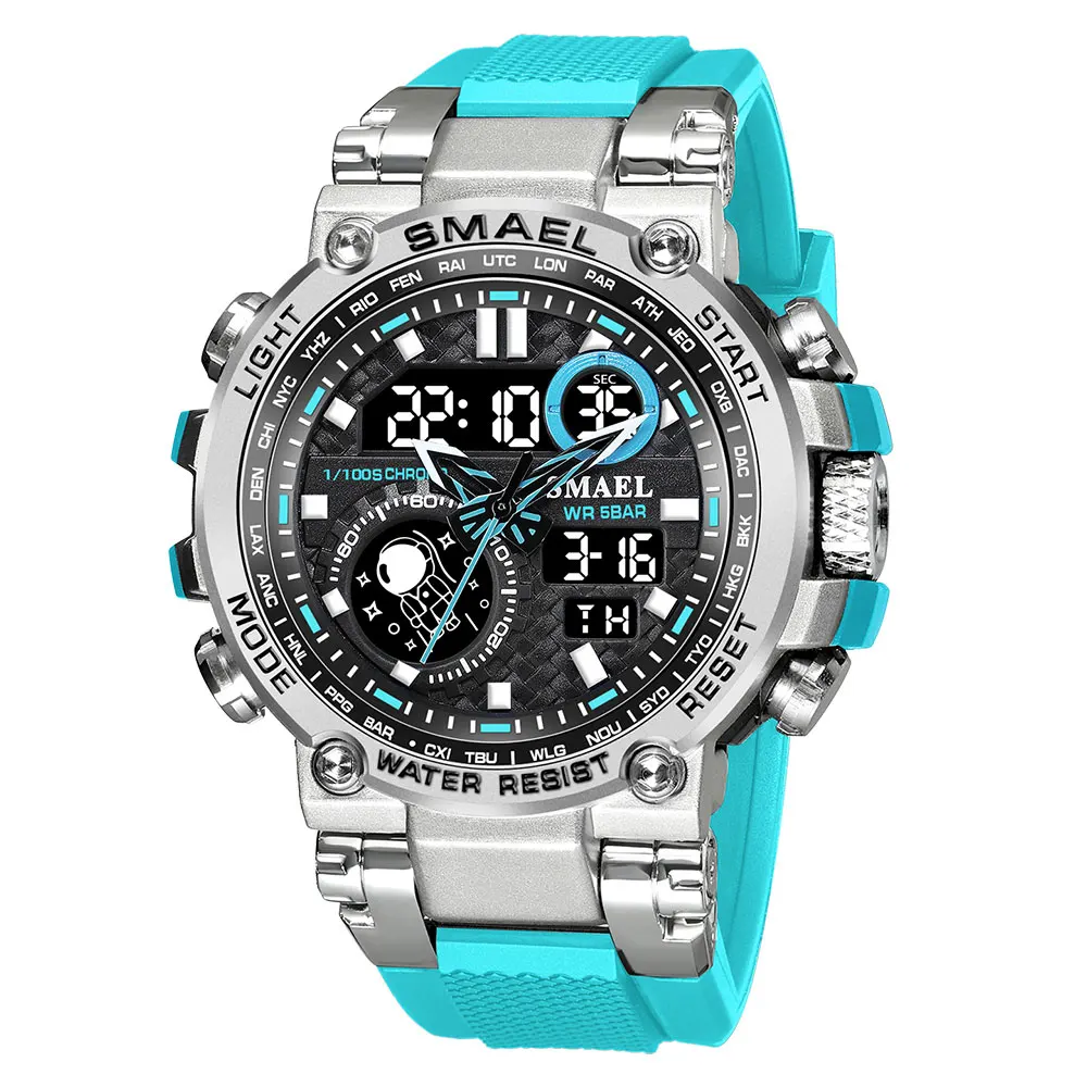 Light Blue Sport Digital Watch for Men Waterproof Dual Time Display Chro... - $58.99