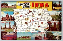 Iowa Greetings Map Attractions Picture Border Postcard D30 - £7.79 GBP
