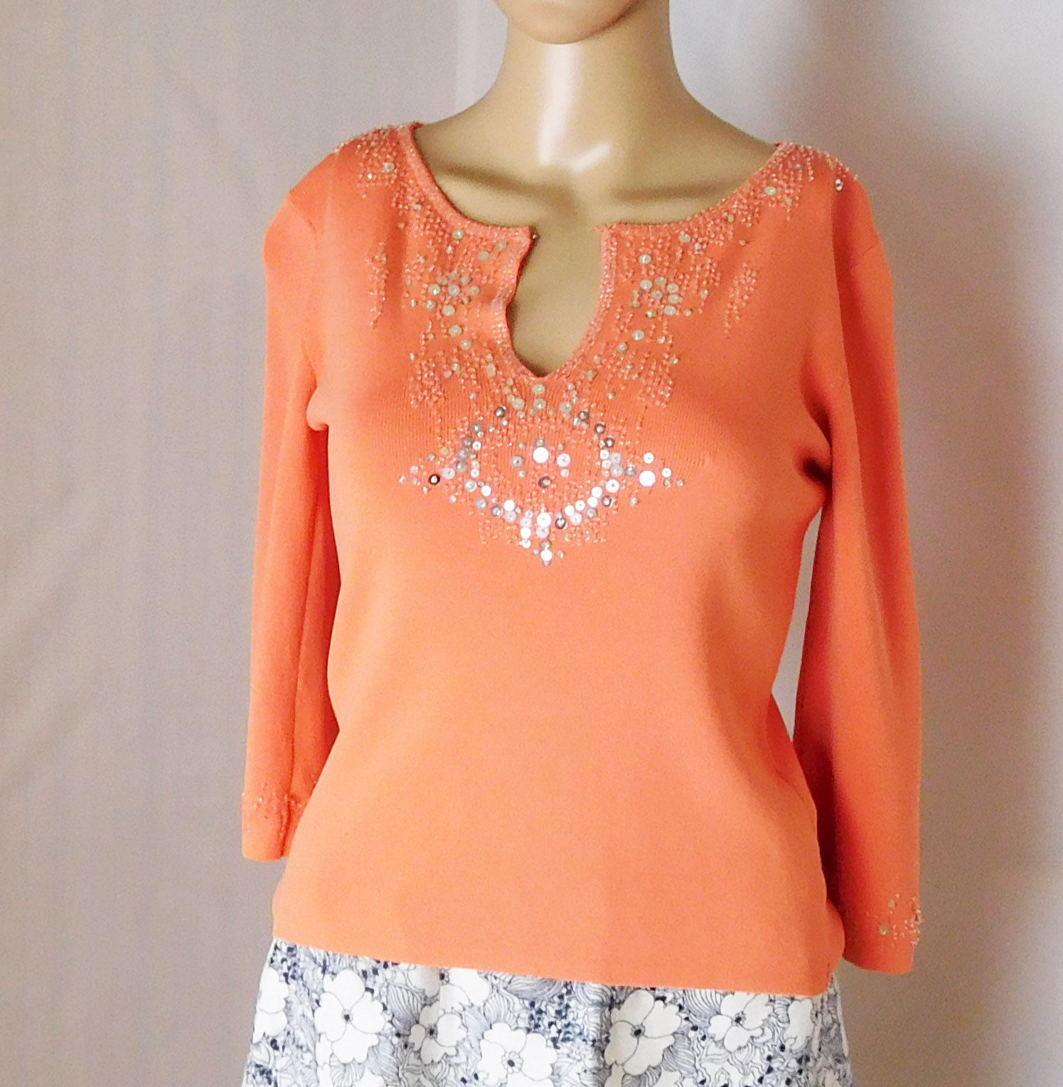 Joseph A. Women&#39;s Sweater Size S - Orange Hand Beaded Viscose/Nylon Blend - $12.19