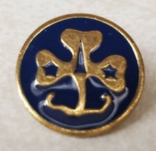 Vintage Enamel Girl Scout Blue &amp; Goldtone World Trefoil Pin Clover &amp; Stars - £13.06 GBP