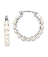 Sterling Silver 4-5mm White Button Freshwater Cultured Pearl Hoop Earrings - $266.89 CAD